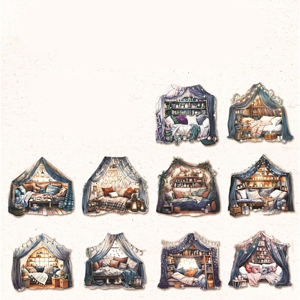 

PandaHall 10Pcs Warm Cabin Theme PVC Waterproof Self-Adhesive Stickers, for DIY Scrapbooking, Colorful, Package Size: 90x130x3mm Plastic...