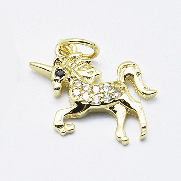 

PandaHall Brass Micro Pave Cubic Zirconia Pendants, Cadmium Free & Nickel Free & Lead Free, Unicorn, Golden, 15x15x2.5mm, Hole: 3mm..., Clear