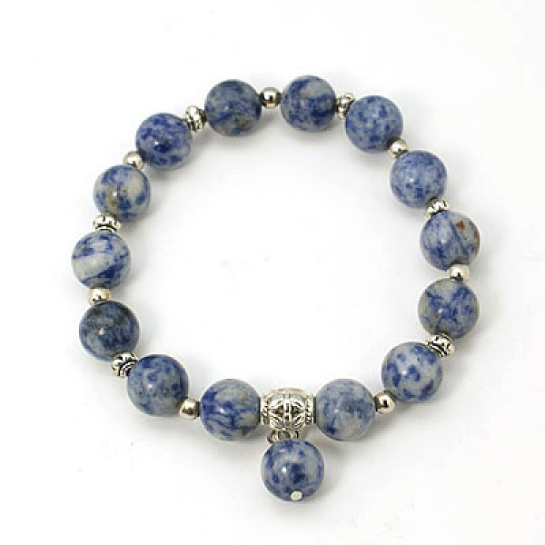 

PandaHall Fashion Gemstone Beaded Bracelets, Stretch Bracelets, with Antique Silver Alloy Beads, Blue Spot Jasper, 55mm Blue Spot Jasper...