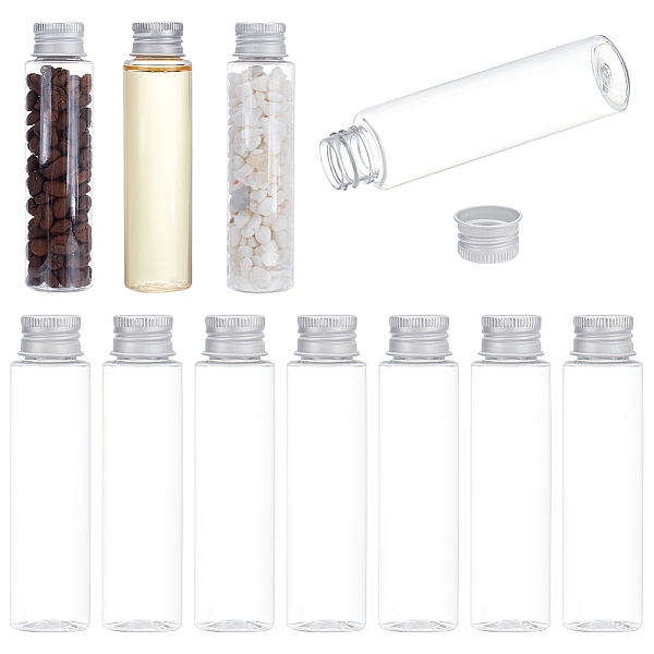 PandaHall Plastic & Aluminum Cap Bottles, for Essential Oils, Perfumes, Lotions, Clear, 2.75x10.6cm, Capacity: 50ml(1.69fl. oz) Plastic...