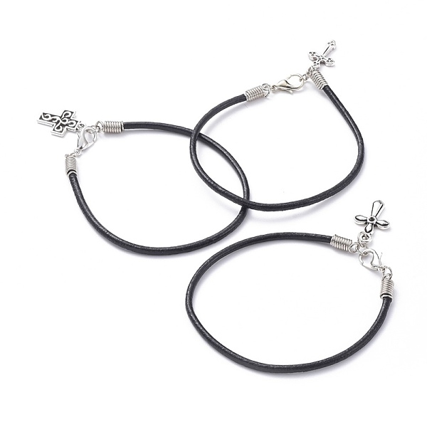 

PandaHall Unisex Charm Bracelets, with Cowhide Leather Cord, Alloy Pendants and Lobster Claw Clasps, Cross, Black, 8-1/8 inch(20.5cm) Alloy...