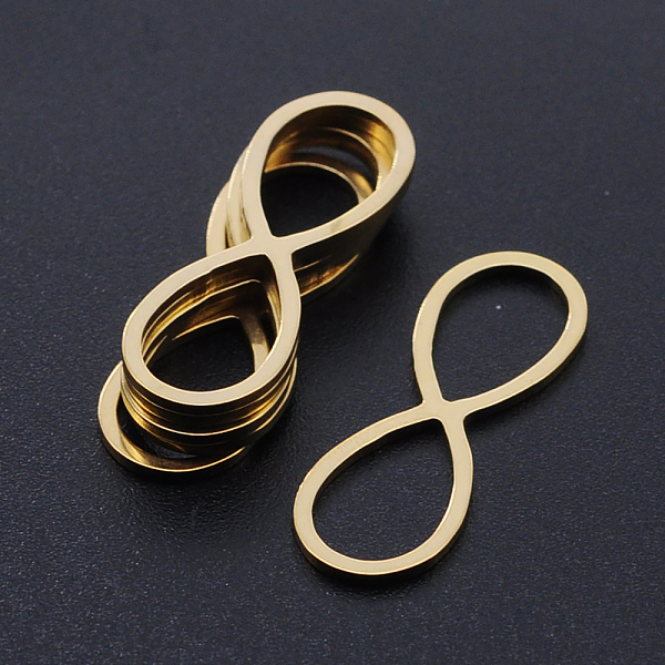 

PandaHall 201 Stainless Steel Links connectors, Laser Cut, Infinity, Golden, 26x9x1mm, Hole: 11x7mm 201 Stainless Steel Infinity