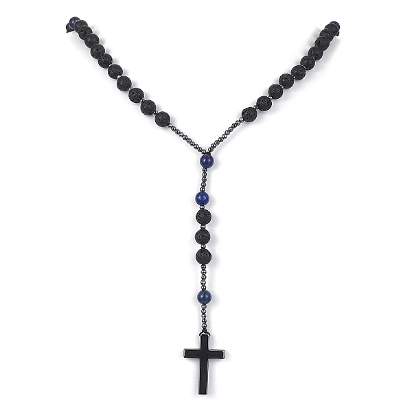 

PandaHall Natural Lapis Lazuli & Lava Rock & Synthetic Hematite Rosary Bead Necklaces, Cross Pendant Necklace, 28.74 inch(73cm) Lapis Lazuli...