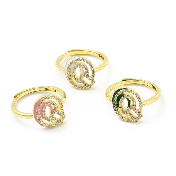 

PandaHall Mixed Color Enamel Initial Letter Adjustable Ring with Clear Cubic Zirconia, Real 18K Gold Plated Brass Jewelry for Women, Cadmium..., Multicolor