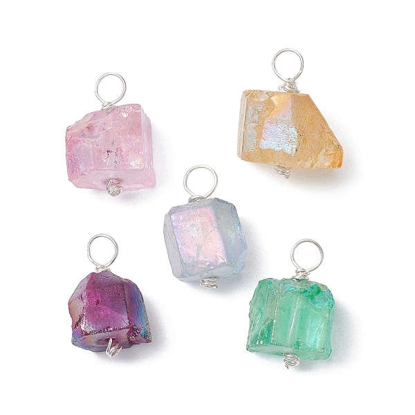 

PandaHall Electroplated Natural Quartz Pendants, Irregular Shaped Charms with Eco-Friendly Copper Wire Loops, Silver...