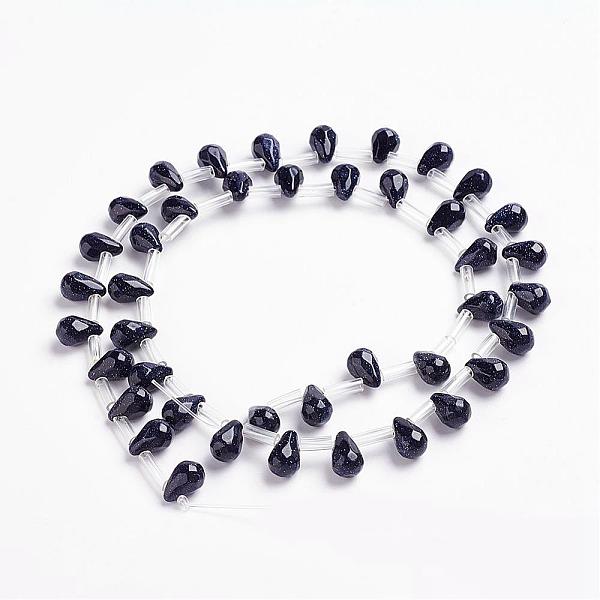 

PandaHall Synthetic Blue Goldstone Beads Strands, Top Drilled Beads, Teardrop, Faceted, 9x6mm, Hole: 1mm, about 38~44pcs/strand, 16.1...