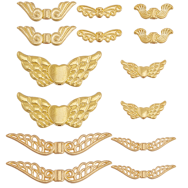 

PandaHall SUNNYCLUE 56pcs 7 styles Alloy Beads, Wing, Golden, 7.5~51x3~30x3~4mm, Hole: 1~2mm, 8pcs/style Alloy Wing