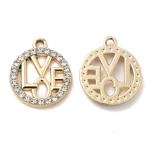 

PandaHall UV Plating Alloy Pendants, with Crystal Rhinestone, Flat Round with Word Love Charms, Golden, 19x16x2mm, Hole: 2x1.7mm..., Clear