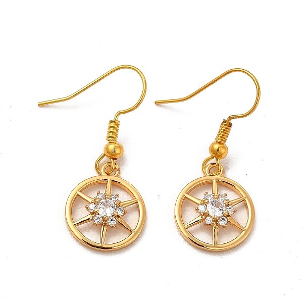 

PandaHall Rack Plating Brass Micro Pave Cubic Zirconia Dangle Earrings, Long-Lasting Plated Flat Round with Star Earring for Women, Cadmium..., Clear