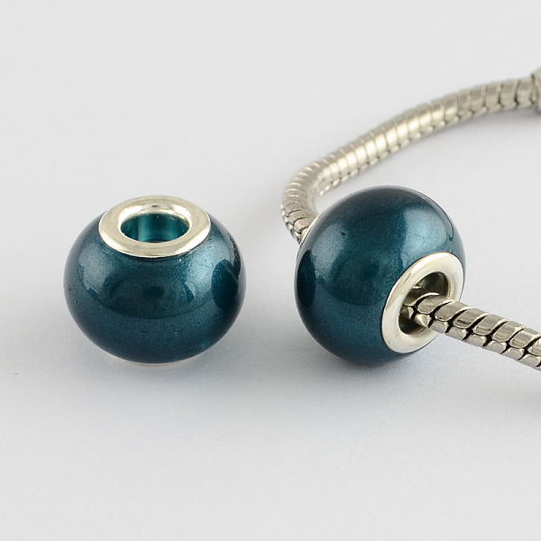 

PandaHall Spray Painted Glass European Beads, with Brass Silver Cores, Large Hole Beads, Rondelle, Steel Blue, 15x12mm, Hole: 5mm...