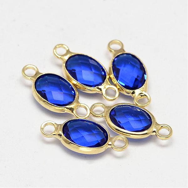 

PandaHall Oval Faceted Golden Brass Glass Links connectors, Blue, 15x7x3.2mm, Hole: 1mm Glass Oval Blue