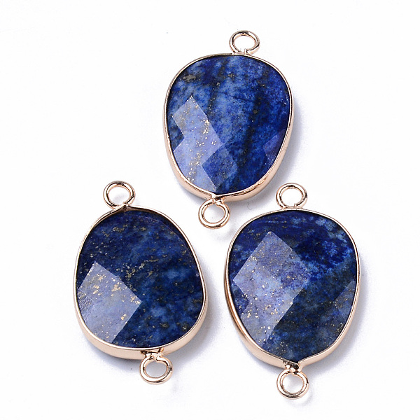 

PandaHall Natural Lapis Lazuli Links Connectors, with Light Gold Plated Edge Brass Loops, Oval, Faceted, 30.5~31.5x17.5x5~6mm, Hole: 2mm...