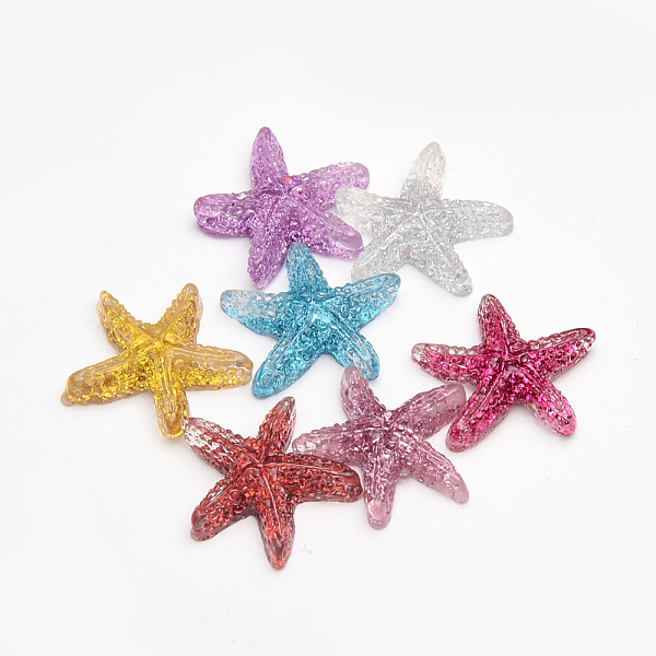 

PandaHall Resin Cabochons, with Glitter Powder, Starfish/Sea Stars, Mixed Color, 17x17x5mm Resin Starfish Multicolor