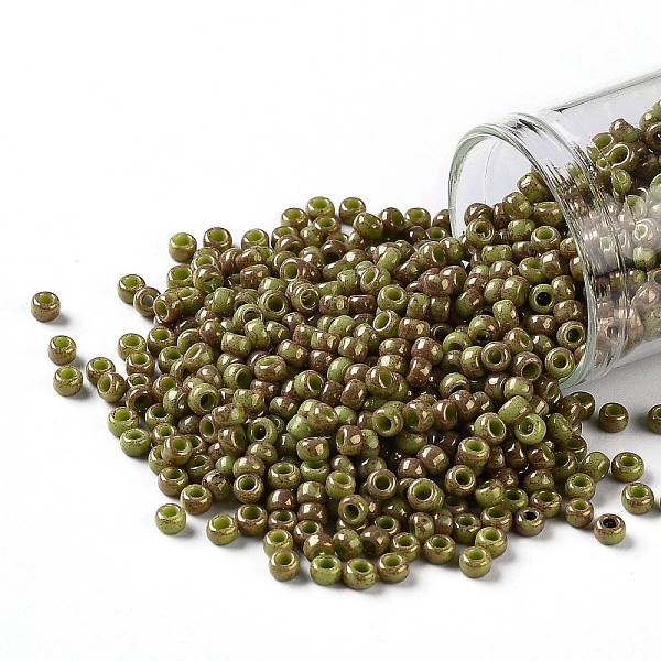 

PandaHall TOHO Round Seed Beads, Japanese Seed Beads, (1209) Opaque Avocado Pink Marbled, 8/0, 3mm, Hole: 1mm, about 1110pcs/50g Glass Gold