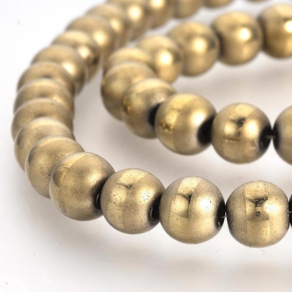 PandaHall Electroplate Non-magnetic Synthetic Hematite Beads Strands, Matte Style, Round, Light Gold Plated, 8mm, Hole: 1.5mm, about...