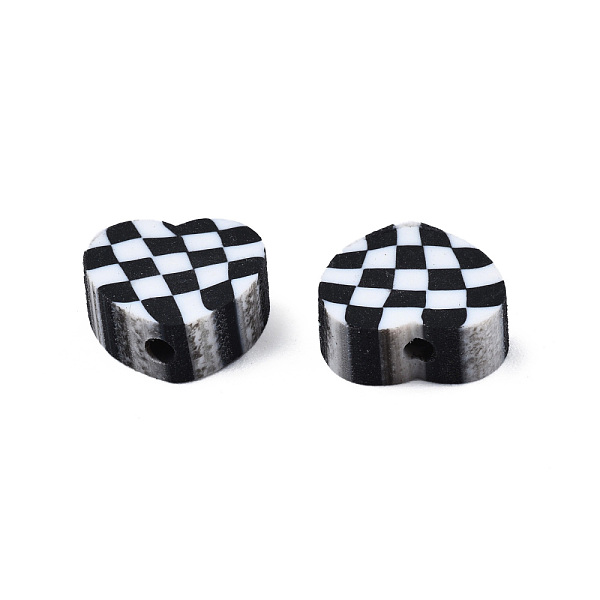 

PandaHall Handmade Polymer Clay Beads, Heart with Tartan, Black, 9x10x4mm, Hole: 1.5mm Polymer Clay Heart Black