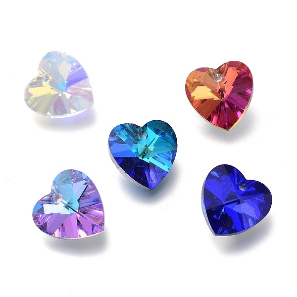 

PandaHall Electroplate Glass Charms, Faceted, Heart, Mixed Style, Mixed Color, 14x14x7.5mm, Hole: 1.4mm Glass Heart Multicolor
