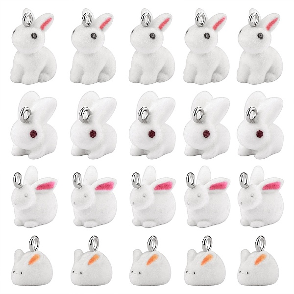 

PandaHall 20Ppcs 4 Styles Flocky Resin Pendants, with Platinum Plated Iron Loops, Rabbit Charm, Mixed Color, 13~25x15.5~23x11~15mm, Hole..., Multicolor