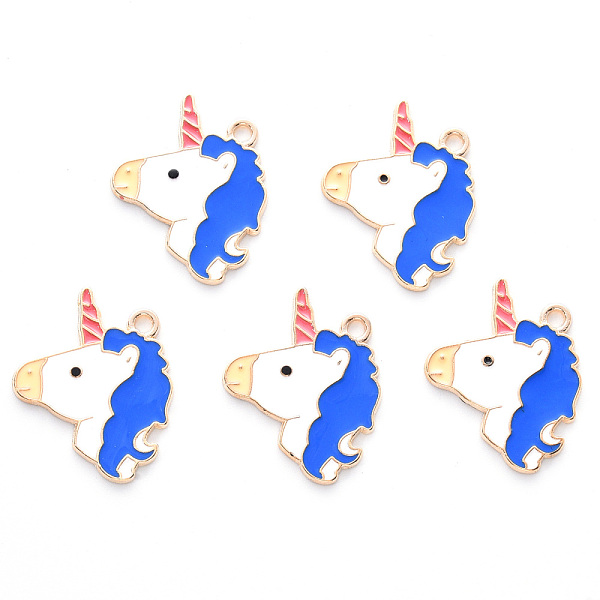 

PandaHall Alloy Enamel Pendants, Cadmium Free & Lead Free, Light Gold, Unicorn, Dark Blue, 24.5x19.5x1mm, Hole: 1.8mm Alloy+Enamel Unicorn