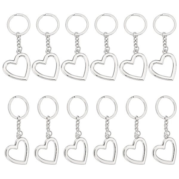 

PandaHall CHGCRAFT 12Pcs Alloy Keychain, with Iron Key Rings, Heart, Platinum, 9.6cm Alloy Heart