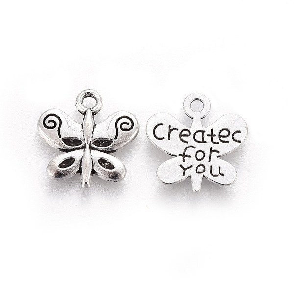 

PandaHall Tibetan Style Zinc Alloy Pendants, Butterfly with Word Create for you, Antique Silver, 13x13x1.5mm, Hole: 1.6mm Alloy Butterfly
