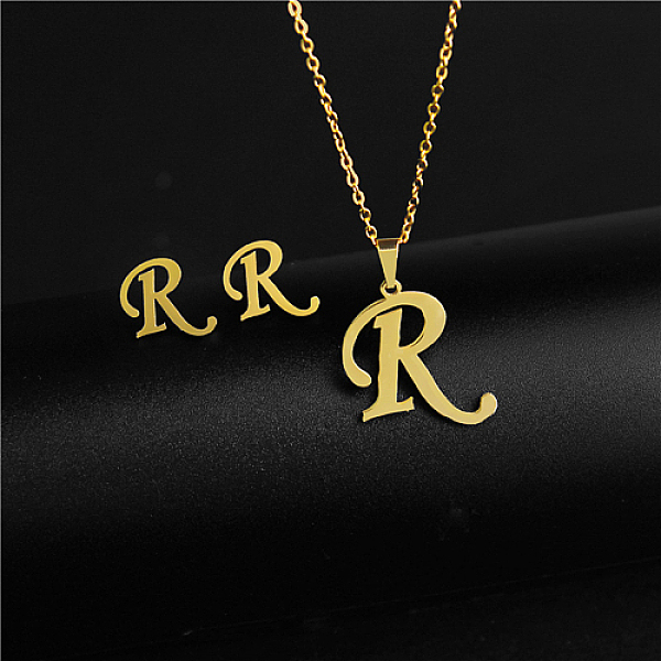 

PandaHall Golden Stainless Steel Initial Letter Jewelry Set, Stud Earrings & Pendant Necklaces, Letter R, No Size Stainless Steel Letter R