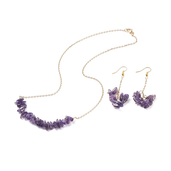 

PandaHall Natural Amethyst Chips Beaded Jewelry Set, Gemstone Pendant Necklace & Cluster Dangle Earrings with 304 Stainless Steel Cable...