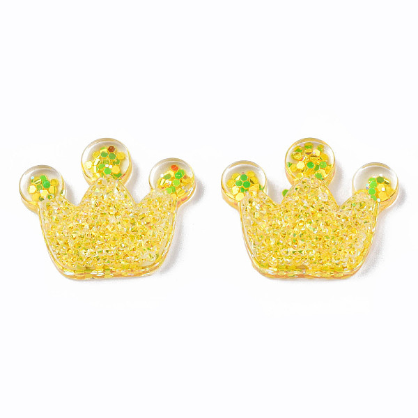 

PandaHall Transparent Resin Cabochons, with Paillette, Crown, Gold, 20x24.5x8mm Epoxy Resin Crown Gold