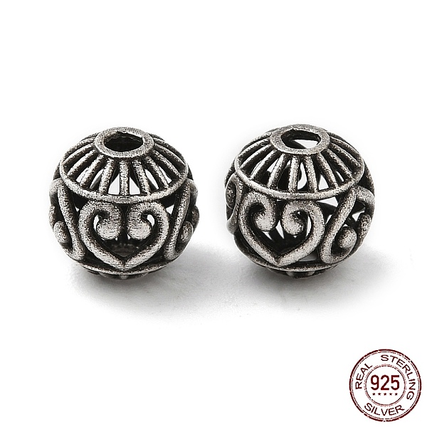 

PandaHall 925 Sterling Silver Beads, Hollow Round with Heart, Antique Silver, 7.5mm, Hole: 1.8mm Sterling Silver Round