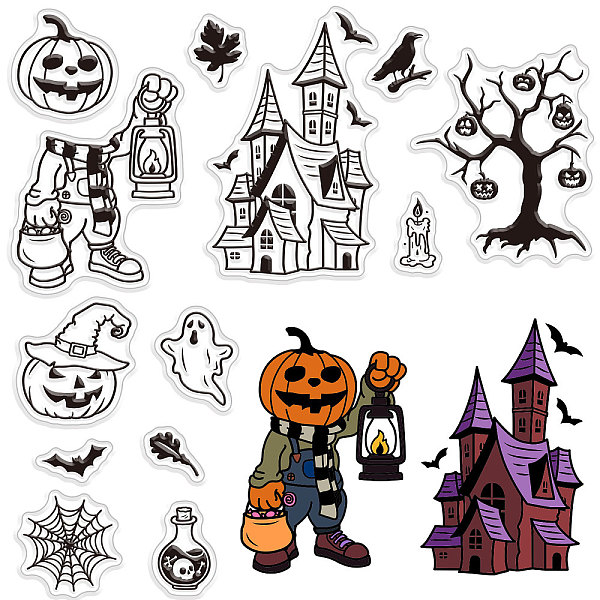 

PandaHall CRASPIRE Halloween Themed Silicone Clear Stamps Pumpkin Man Haunted House Divination Reusable Rubber Transparent Seals for Cards...
