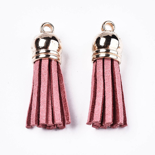 

PandaHall Faux Suede Tassel Pendant Decorations, with CCB Plastic Cord Ends, Light Gold, Pale Violet Red, 33~35x10mm, Hole: 2.5mm Faux Suede..., Pink