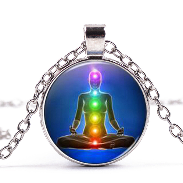 

PandaHall Chakra Theme Yoga Human Glass Pendant Necklace, Alloy Jewelry for Women, Light Gold, 15.75 inch~19.69 inch(40~50cm) Glass