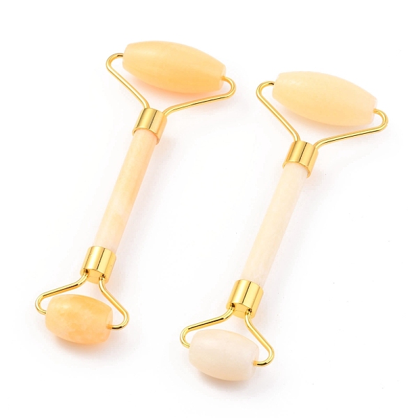 

PandaHall Natural Topaz Jade Brass Face Massager, Facial Rollers, Golden, 142~150x54~58x19~22mm Topaz Jade Others