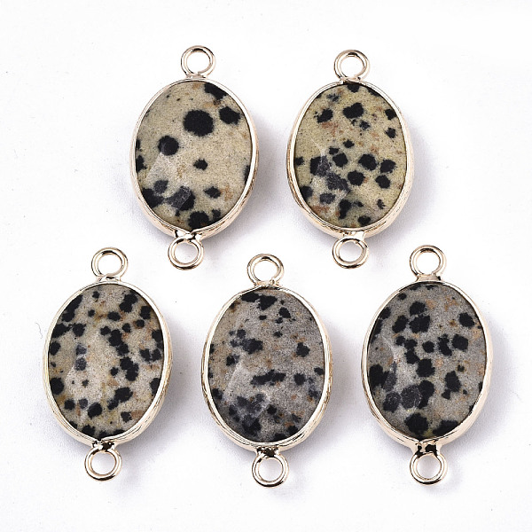 

PandaHall Natural Dalmatian Jasper Links Connectors, with Light Gold Tone Brass Findings, Oval, Faceted, 27.5x14.5x6mm, Hole: 2mm Dalmatian...