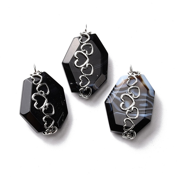 

PandaHall Natural Agate Dyed Pendants, with Stainless Steel Color Plated 304 Stainless Steel Heart Findings, Faceted, Polygon...