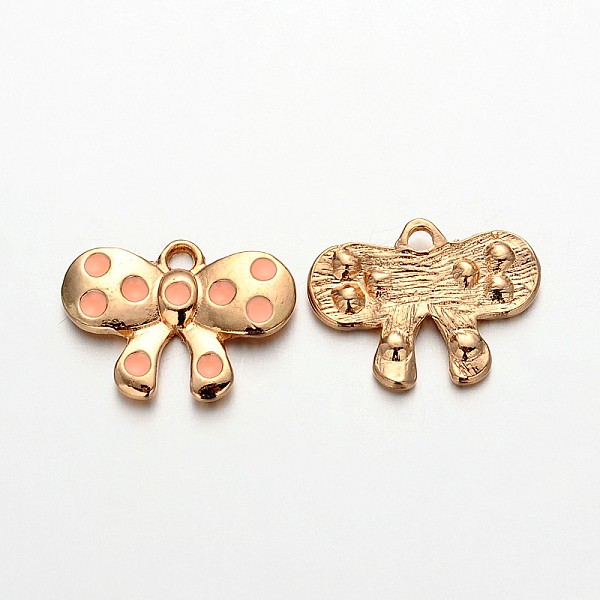 

PandaHall Light Gold Plated Alloy Enamel Bowknot Charms, Pink, 15x21x3mm, Hole: 2mm Alloy+Enamel Bowknot Pink