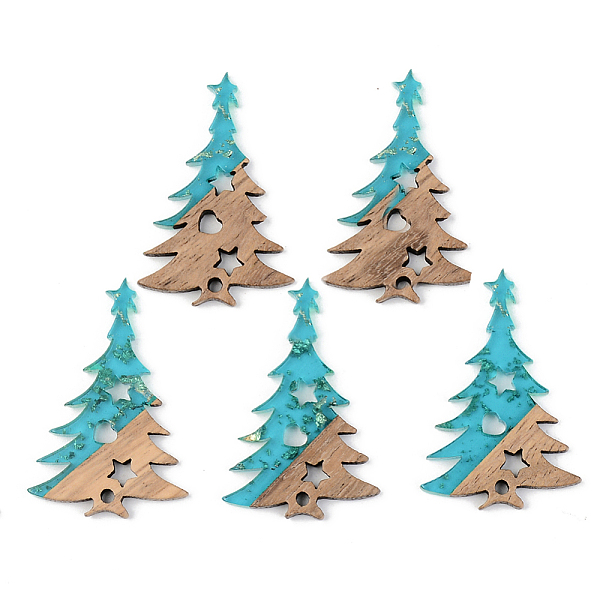 

PandaHall Transparent Resin & Walnut Wood Pendants, with Gold Foil, Christmas Tree, Dark Turquoise, 38x25x3mm, Hole: 2mm Resin+Wood Tree..., Cyan