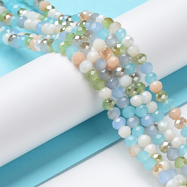 

PandaHall Glass Beads Strands, Faceted, Rondelle, Light Sky Blue, 4~4.5x3.5mm, Hole: 1mm, about 113~115pcs/strand, 41~42cm Glass Rondelle