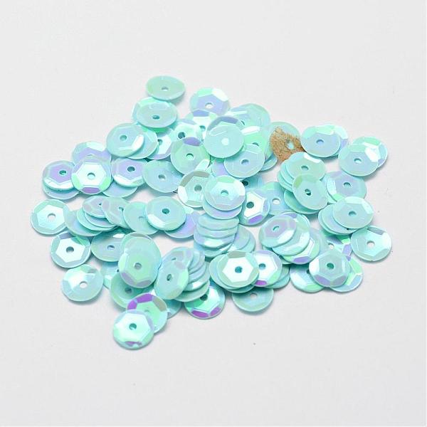 

PandaHall Plastic Paillette Beads, Semi-cupped Sequins Beads, Center Hole, Pale Turquoise, 12x0.5mm, Hole: 1mm Plastic Disc Cyan