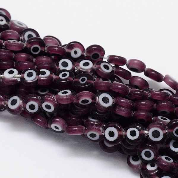 

PandaHall Handmade Evil Eye Lampwork Flat Round Bead Strands, Indigo, 6x3mm, Hole: 1mm, about 65pcs/strand, 14 inch Lampwork Evil Eye Purple