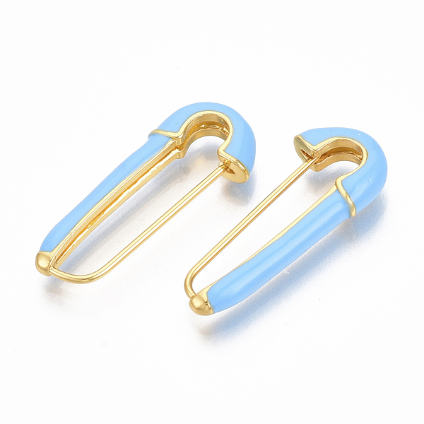 

PandaHall Brass Enamel Safety Pins Earrings, Real 18K Gold Plated, Nickel Free, Sky Blue, 28x12x4mm, Pin: 1mm Brass Blue