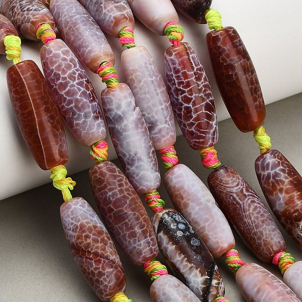 Brins de perles d'agate craquelées au feu naturel teintées et chauffées