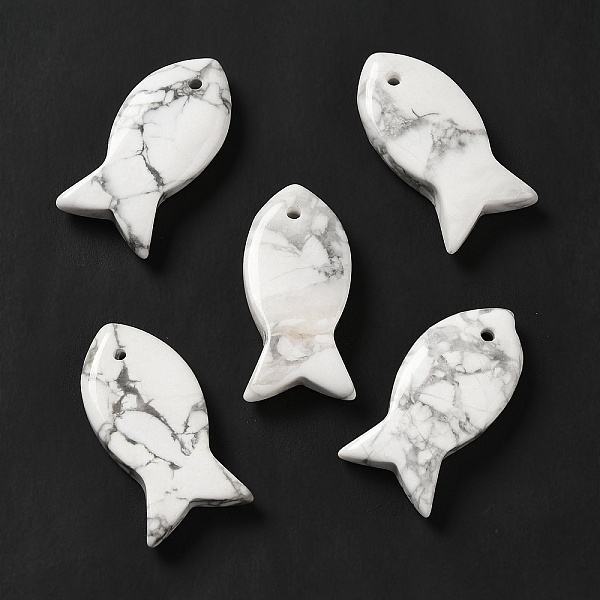 

PandaHall Natural Howlite Pendants, Fish Charms, 39x20x7~7.5mm, Hole: 2.3mm Howlite Fish