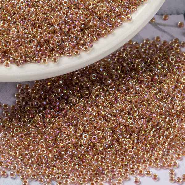 

PandaHall MIYUKI Round Rocailles Beads, Japanese Seed Beads, (RR275) Dark Peach Lined Crystal AB, 15/0, 1.5mm, Hole: 0.7mm, about..., Orange