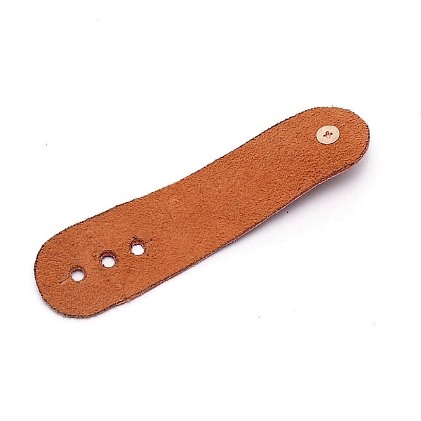 

PandaHall Leather Data Cables Storage Bands, with Iron Button, Flat, Brown, 90x26x10mm, Hole: 3mm Leather Brown
