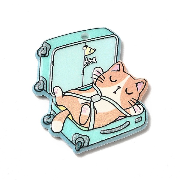 

PandaHall Printed Acrylic Pendants, Cat Charm, Luggage Pattern, 31x28.5x2.5mm, Hole: 1.8mm Acrylic Others Green