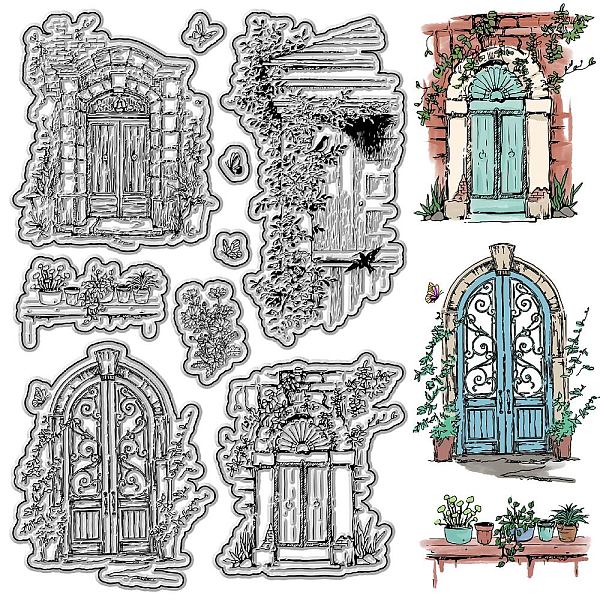 

PandaHall CRASPIRE Vintage Garden Doors Clear Rubber Stamps Yard Butterfly Reusable Transparent Silicone Stamp Seals for Journaling Card...