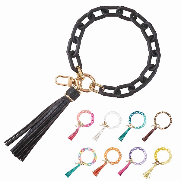 

PandaHall Chain Link Wristlet Keychain, Acrylic Bracelet Tassel Keychain, with Alloy Findings, Black, 29cm Acrylic Others Black