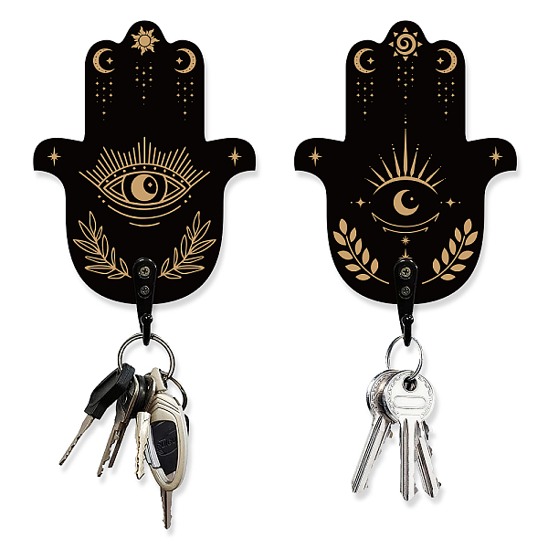 

PandaHall Wooden & Zinc Alloy Hook Hangers, Wall Mounted Key Hooks, Hamsa Hand with Evil Eye, Black, 140x110x7mm, 1pc/style, 2 style...