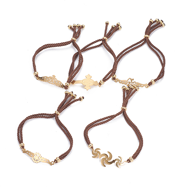 

PandaHall Adjustable Nylon Cord Bolo Bracelets, Slider Bracelets, Box Chains, with 304 Stainless Steel Rhinestone Findings, Mixed Shapes..., Brown